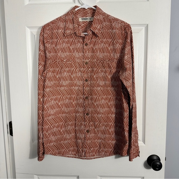 Topman Ltd. size small button down shirt, terracotta/white, cotton, spring - Picture 1 of 13